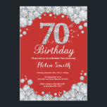 70th Birthday Invitation Red and Silver Diamond<br><div class="desc">70th Birthday Invitation. Red and Silver Rhinestone Diamond. Elegant Birthday Bash invite. Adult Birthday. Women Birthday. Men Birthday. For further customisation,  please click the "Customise it" button and use our design tool to modify this template.</div>