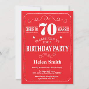 70th Birthday Invitation Red and White