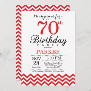 70th Birthday Invitation Red Chevron