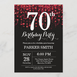 70th Birthday Invitation Red Glitter