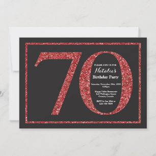 70th Birthday Invitation Red Glitter Chalkboard