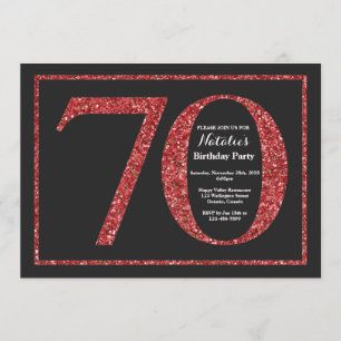 70th Birthday Invitation Red Glitter Chalkboard