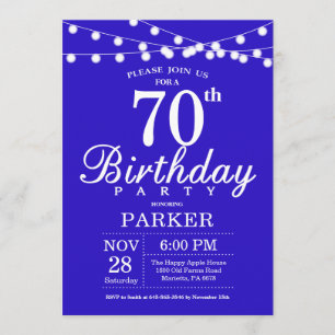 70th Birthday Invitation Royal Blue
