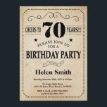 70th Birthday Invitation Rustic Vintage Retro<br><div class="desc">70th Birthday Invitation. Typography. Cheers to 70 years. Rustic Vintage Retro Background. Adult Birthday. Male Men or Women Birthday. Kids Boy or Girl Lady Teen Teenage Bday Invite. 13th 15th 16th 18th 20th 21st 30th 40th 50th 60th 70th 80th 90th 100th. Any Age. For further customisation, please click the "Customise...</div>