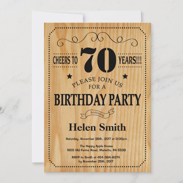70th Birthday Invitation Rustic Wood (Front)