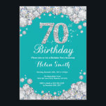 70th Birthday Invitation Teal and Silver Diamond<br><div class="desc">70th Birthday Invitation. Teal and Silver Rhinestone Diamond Teal Turquoise Aqua Background. Elegant Birthday Bash invite. Adult Birthday. Women Birthday. Men Birthday. For further customisation,  please click the "Customise it" button and use our design tool to modify this template.</div>