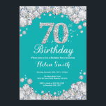 70th Birthday Invitation Teal and Silver Diamond<br><div class="desc">70th Birthday Invitation. Teal and Silver Rhinestone Diamond Teal Turquoise Aqua Background. Elegant Birthday Bash invite. Adult Birthday. Women Birthday. Men Birthday. For further customisation,  please click the "Customise it" button and use our design tool to modify this template.</div>