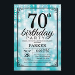 70th Birthday Invitation Teal Glitter<br><div class="desc">70th Birthday Invitation with Teal String Lights with Teal Glitter Background. Teal Birthday. Adult Birthday. Men or Women Bday Invite. 13th 15th 16th 18th 20th 21st 30th 40th 50th 60th 70th 80th 90th 100th, Any age. For further customisation, please click the "Customise it" button and use our design tool to...</div>