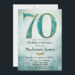 70th Birthday Invitation Turquoise Blue Gold Adult<br><div class="desc">An elegant 70th birthday party invitation in turquoise blue and gold,  featuring a large 70 with painterly abstract blue aqua with gold trim over an abstract ombre blue background. Suitable for men's or women's birthday parties.</div>
