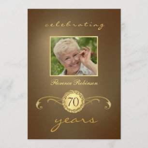 70th Birthday Invitations - Antique Gold Monogram