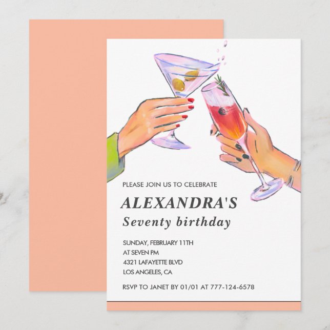 70th birthday invitations Cocktail Party Chic (Front/Back)