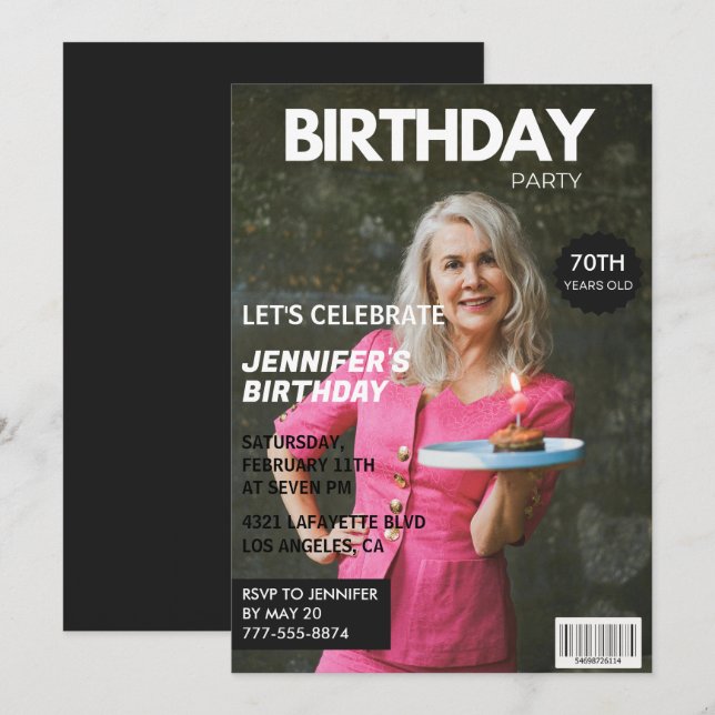 70th birthday invitations for her Magazine Cover (Front/Back)