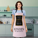 70th Birthday Kitchen Queen Heart Of Home Pink Apron<br><div class="desc">A wonderful birthday design on a pink apron for that special celebration. Easily customise the text using the template provided. Part of the setting standards range of birthday supplies. Treat that Queen of the kitchen as she rules the heart of the home as the master cook,  chef and baker.</div>