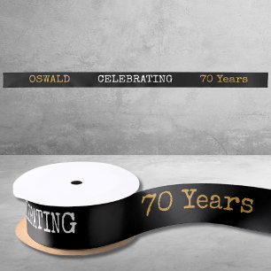 70th Birthday Legendary Black Gold Retro Satin Ribbon