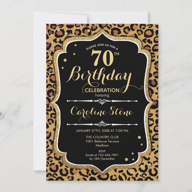 70th Birthday - Leopard Print Invitation (Front)