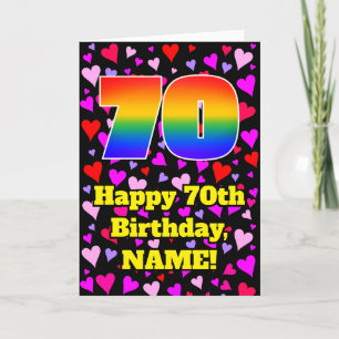 70th Birthday: Loving Hearts Pattern, Rainbow # 70 Card