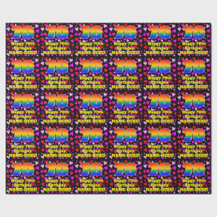 70th Birthday: Loving Hearts Pattern, Rainbow # 70 Wrapping Paper
