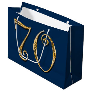70th birthday   MENS blue gold Large Gift Bag