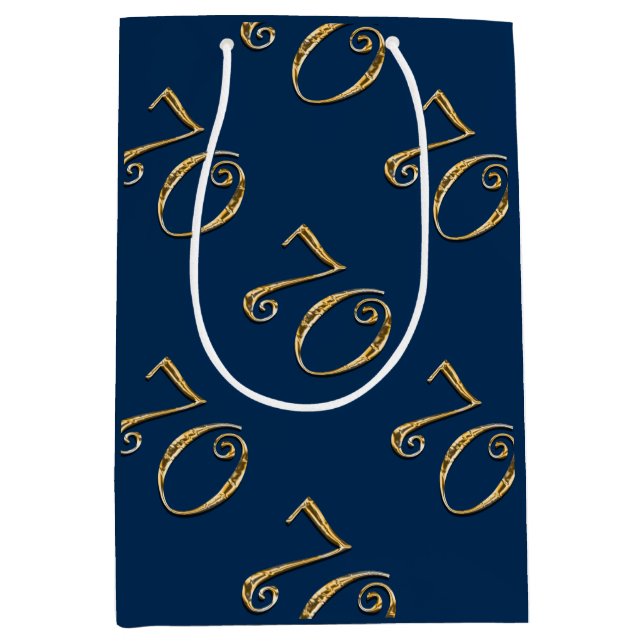 70th birthday | MENS blue gold Medium Gift Bag (Front)