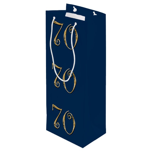 70th birthday | MENS blue gold Wine Gift Bag (Back Angled)