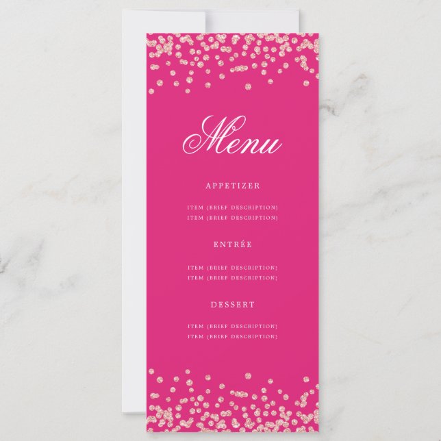 70th Birthday Menu Rose Gold Confetti Hot Pink Invitation (Back)