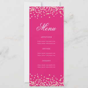 70th Birthday Menu Rose Gold Confetti Hot Pink Invitation