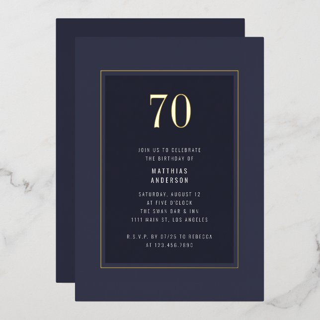 70th Birthday Minimal Elegant Dark Gold Frame (Front/Back)