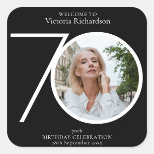 70th Birthday Minimalist Black Typography Photo  Square Sticker