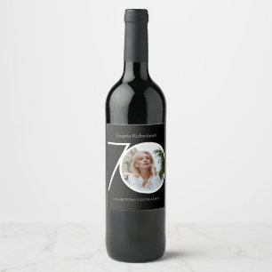 70th Birthday Minimalist Black Typography Photo  Wine Label