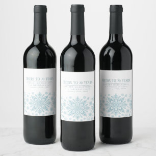 70th Birthday Minimalist Blue Snowflake Custom Wine Label