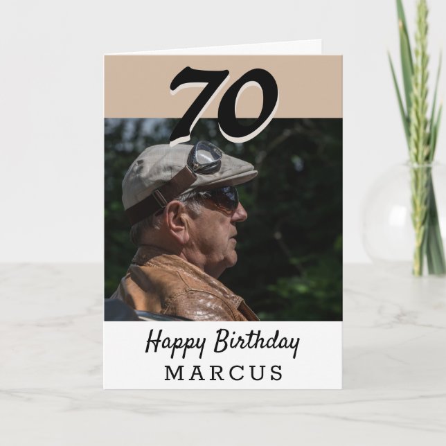 70th Birthday Modern Beige Photo Personalised Card (Front)