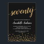 70th Birthday Modern Black Gold Confetti Script Invitation<br><div class="desc">Modern Black Gold Confetti Dots Script 70th Birthday Invitation
The design features 'seventy' in a modern elegant script and gold confetti dots accent.
If you would like to customise the text 'seventy' to another age,  feel free to email us at panggadesigns@gmail.com.</div>