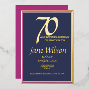 70th Birthday Modern Elegant Pink Navy