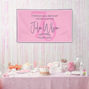 70th Birthday Modern Elegant Pink & Navy Banner