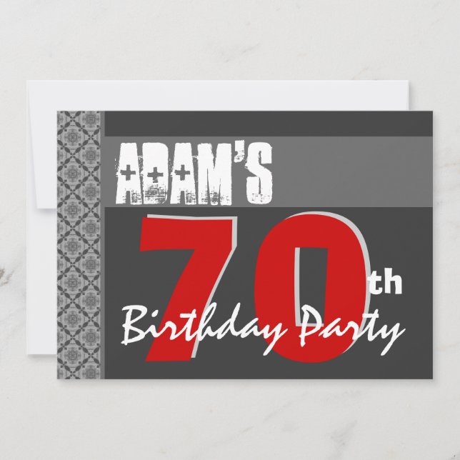 70th Birthday Modern For Him Red White Grey W1708 Invitation (Front)