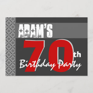70th Birthday Modern For Him Red White Grey W1708 Invitation