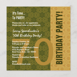 70th Birthday Modern Gold and Green Funny D848F Invitation