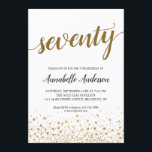 70th Birthday Modern Gold Confetti Dots Script Invitation<br><div class="desc">Modern Gold Confetti Dots Script 70th Birthday Invitation
The design features 'seventy' in a modern elegant script and gold confetti dots accent.
If you would like to customise the text 'seventy' to another age,  feel free to email us at panggadesigns@gmail.com.</div>