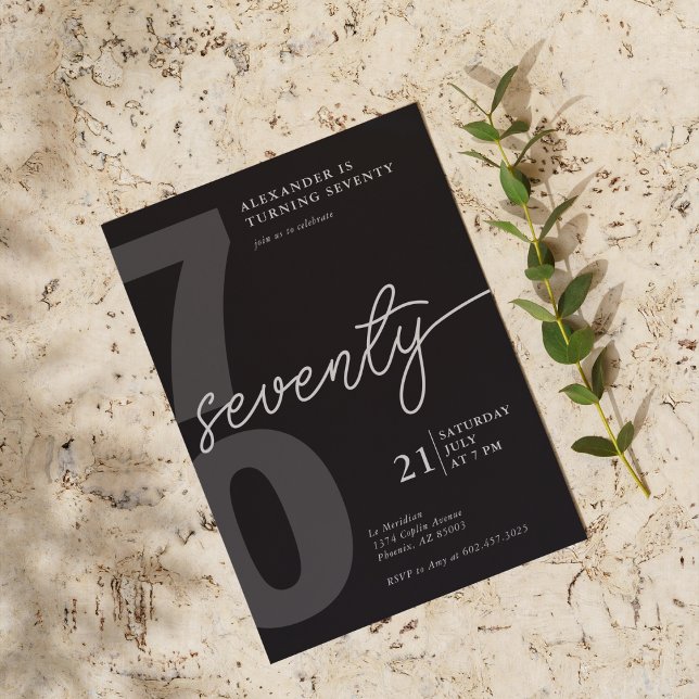 70th Birthday Modern Minimalist Black Grey  Invitation (Creator Uploaded)