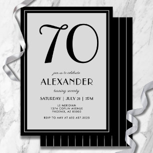 70th Birthday Modern Minimalist Mens Black Grey Invitation