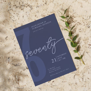 70th Birthday Modern Minimalist Navy Invitation