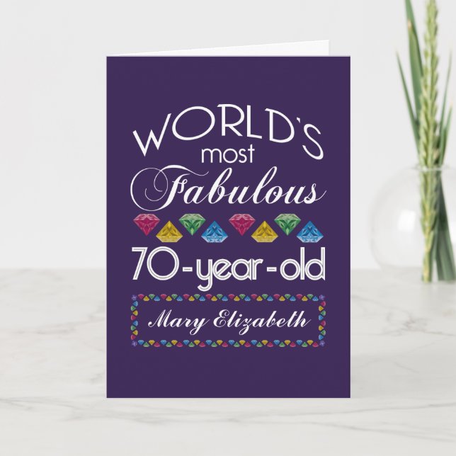70th Birthday Most Fabulous Colorful Gems Purple Card (Front)