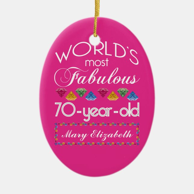 70th Birthday Most Fabulous Colourful Gems Pink Ceramic Tree Decoration (Front)