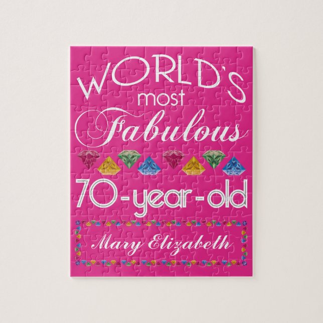 70th Birthday Most Fabulous Colourful Gems Pink Jigsaw Puzzle (Vertical)