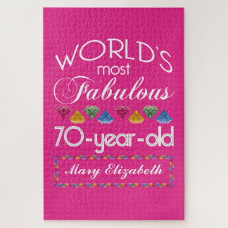 70th Birthday Most Fabulous Colourful Gems Pink Jigsaw Puzzle