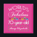 70th Birthday Most Fabulous Colourful Gems Pink Magnet<br><div class="desc">Celebrate the milestone birthday of your favourite senior citizen with this fun gift reminding them of how fabulous they are. White and grey lettering on deep pink background. Colourful diamond-cut gems in rainbow tones serve as accent. Customise with names, initials or other text. This series is in increments of 5...</div>