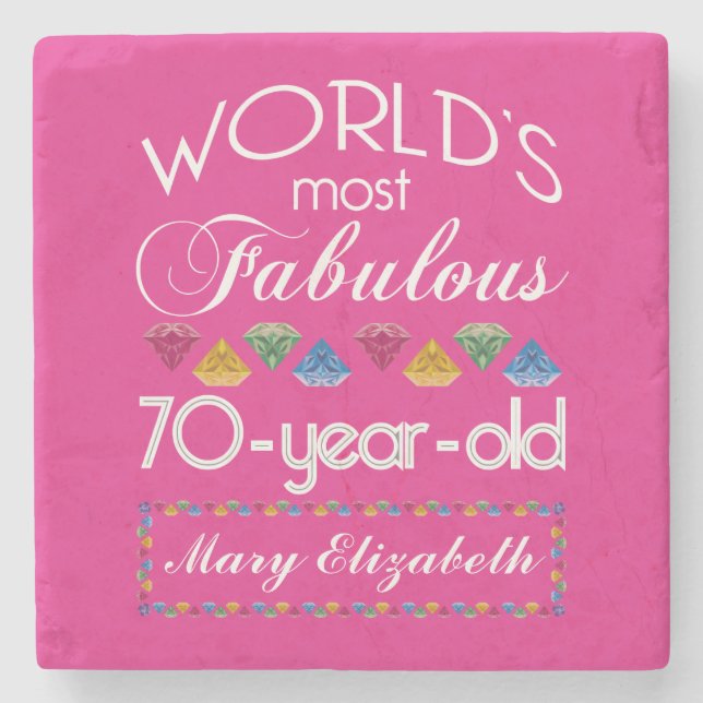 70th Birthday Most Fabulous Colourful Gems Pink Stone Coaster (Front)