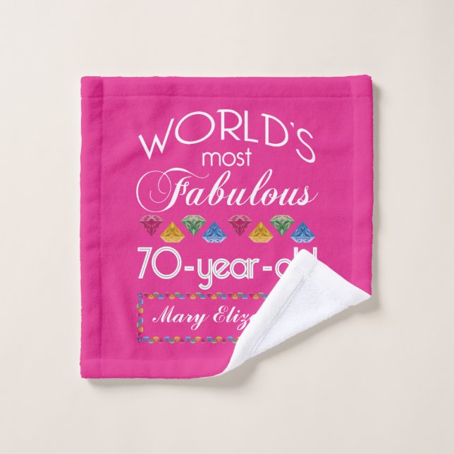 70th Birthday Most Fabulous Colourful Gems Pink Wash Cloth (Wash Cloth)