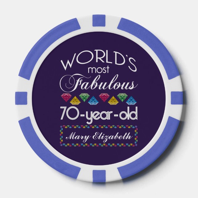 70th Birthday Most Fabulous Colourful Gems Purple Poker Chips (Front)
