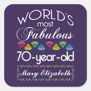 70th Birthday Most Fabulous Colourful Gems Purple Square Sticker